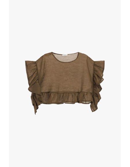 Korte top met gerimpelde volantmouwen Dixie