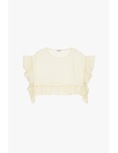 Korte top met gerimpelde volantmouwen Dixie