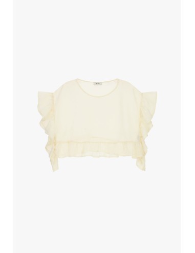 Korte top met gerimpelde volantmouwen Dixie