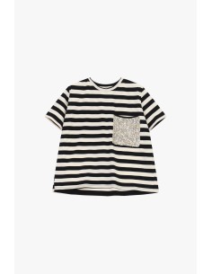 Gestreept T-shirt met opgestikte zak met pailletten Dixie