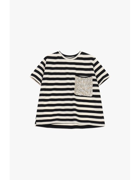 T-shirt rayé avec poche plaquée paillettes Dixie