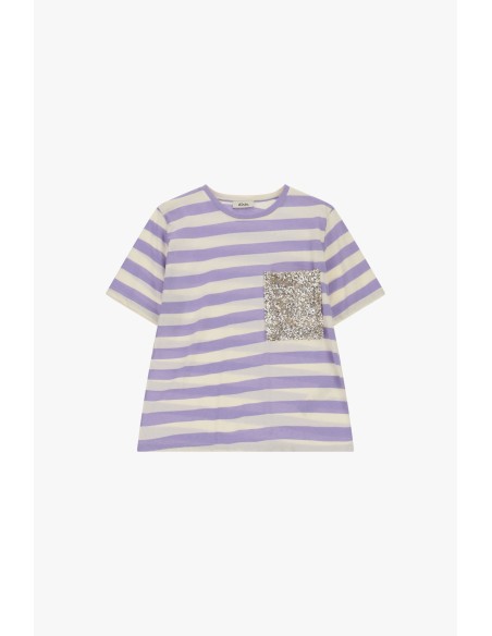 Gestreept T-shirt met paillettenborstzak aan de voorkant Dixie
