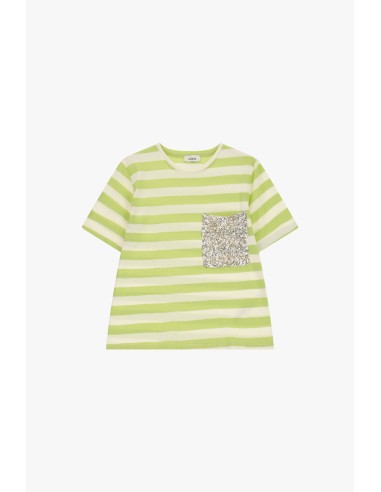 Dixie - T-shirt à rayures avec poche à paillettes sur le devant