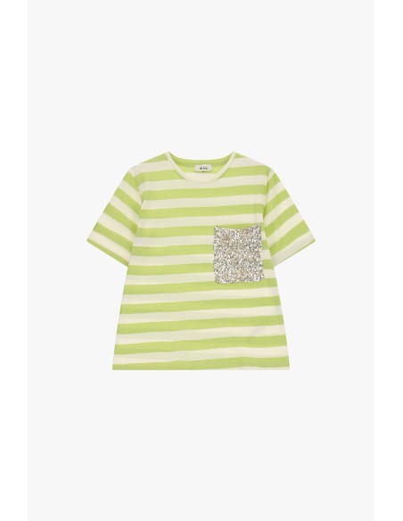 Gestreept T-shirt met paillettenborstzak aan de voorkant Dixie