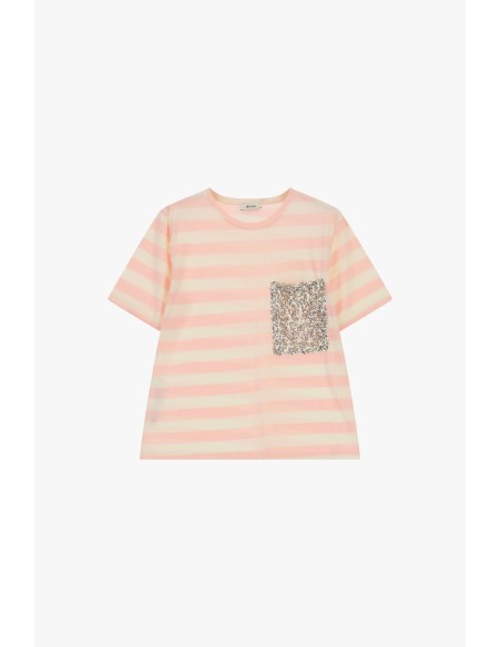 Dixie - T-shirt à rayures avec poche à paillettes sur le devant