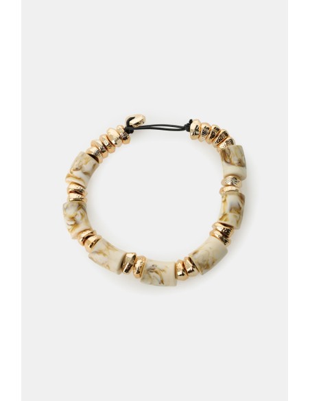 Elastische armband met gemarmerde cilinders en metalen details Dixie