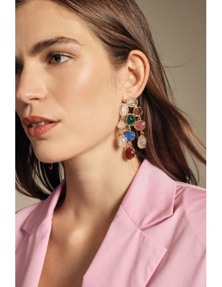 Boucles d’oreilles pendantes multiformes avec pierres colorées Dixie