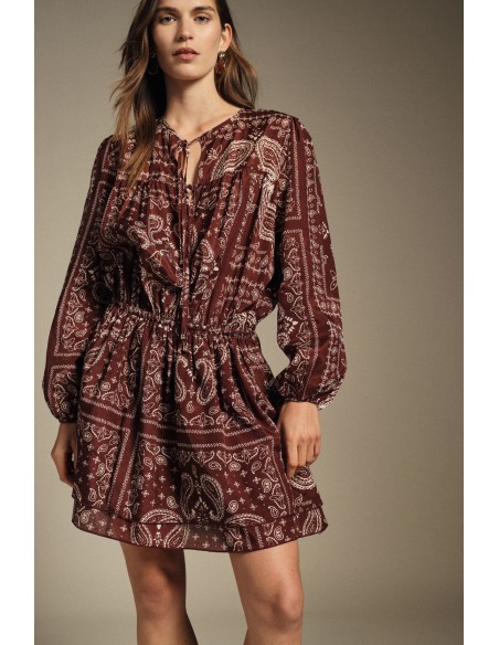 Korte paisleyjurk met lange mouwen Dixie
