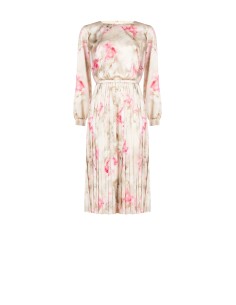 Robe midi en satin à fleurs dégradées avec jupe plissée et ceinture assortie Rinascimento