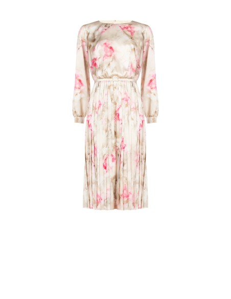 Robe midi en satin à fleurs dégradées avec jupe plissée et ceinture assortie Rinascimento