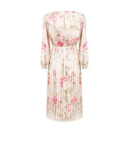 Robe midi en satin à fleurs dégradées avec jupe plissée et ceinture assortie Rinascimento