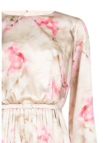 Robe midi en satin à fleurs dégradées avec jupe plissée et ceinture assortie Rinascimento