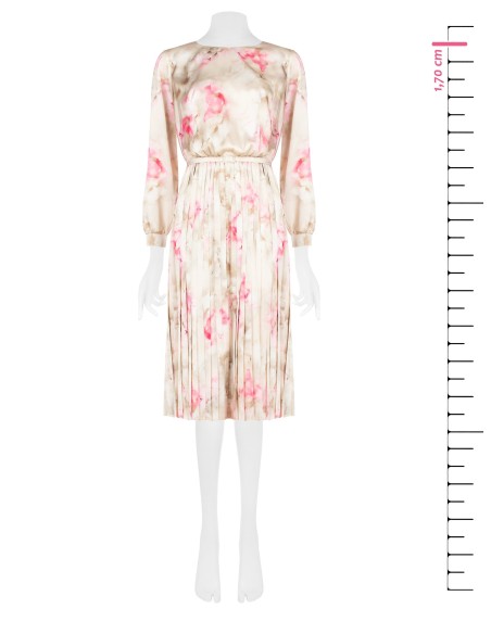 Robe midi en satin à fleurs dégradées avec jupe plissée et ceinture assortie Rinascimento