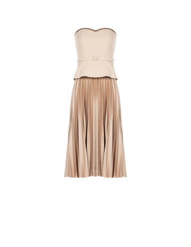 Robe midi évasée plissée en satin effet deux-pièces avec top en crêpe scuba Rinascimento