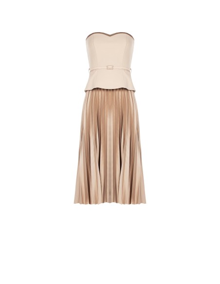 Midi-jurk met wijde, geplooide rok, satijneffect en 2-delige look, met top van scuba-crêpe van Rinascimento