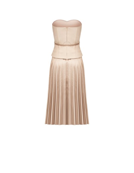 Robe midi évasée plissée en satin effet deux-pièces avec top en crêpe scuba Rinascimento