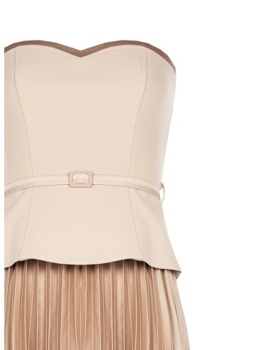 Robe midi évasée plissée en satin effet deux-pièces avec top en crêpe scuba Rinascimento