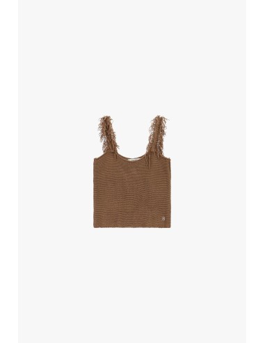 Pull sans manches à bretelles frangées