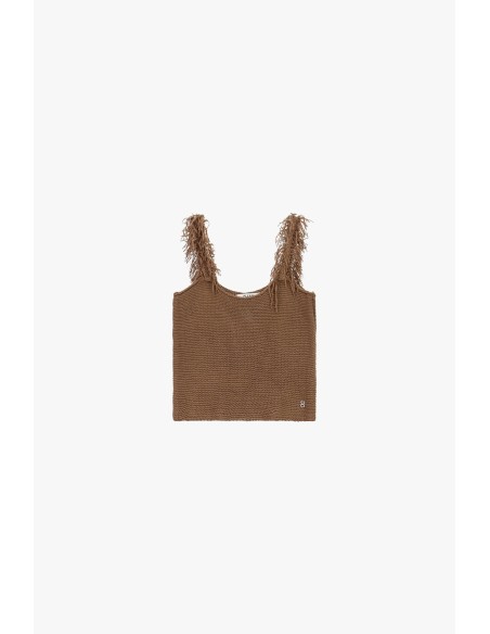Pull sans manches à bretelles frangées