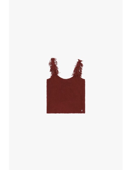 Pull sans manches à bretelles frangées
