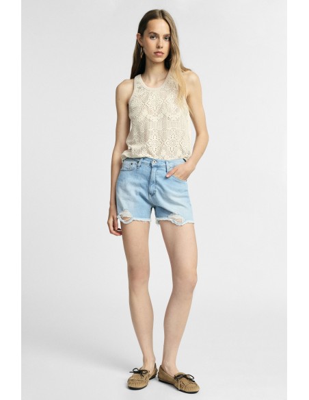 Regular-fit shorts met gerafelde onderkant en scheuren aub