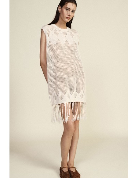 Robe courte en maille avec franges Dixie