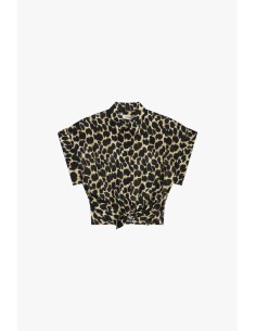 Dixie Front Knot Animal Pattern Cropped Shirt