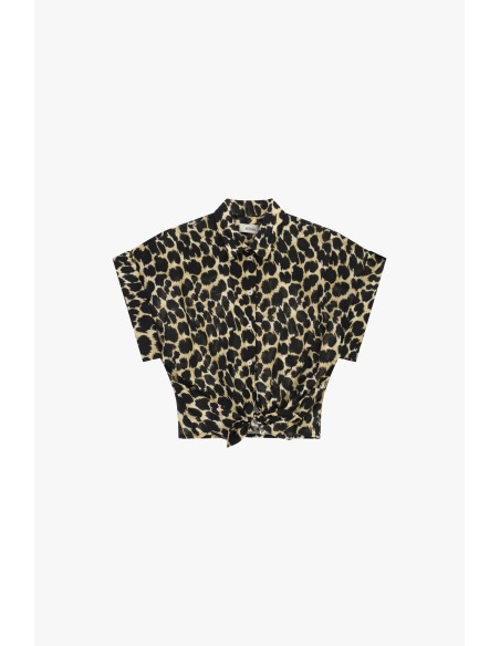 Dixie Front Knot Animal Pattern Cropped Shirt