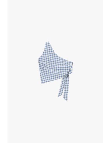 Dixie geruite one-shouldertop met zijknoop