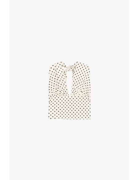 Top à pois avec décolleté plongeant et nœud Dixie