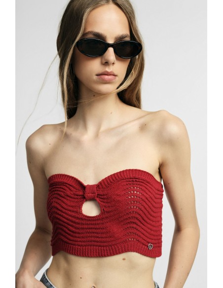 Top bandeau tricoté à motif ajouré Please