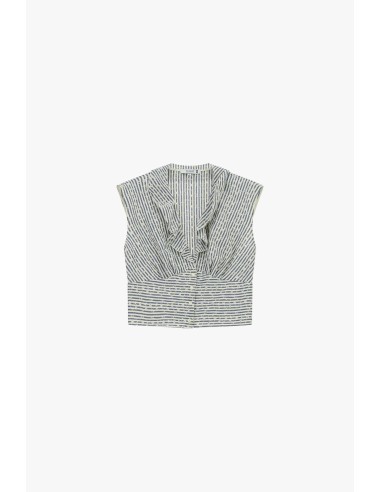 Cropped mouwloos shirt met volant en strepen aub