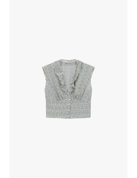 Cropped mouwloos shirt met volant en strepen aub