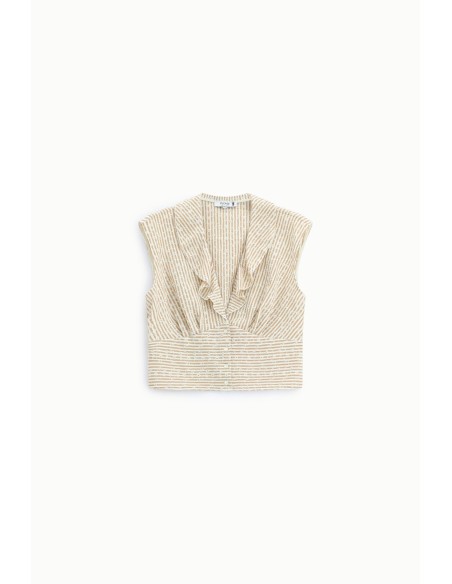 Cropped mouwloos shirt met volant en strepen aub