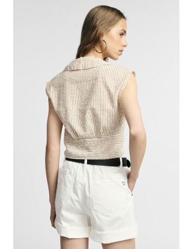 Cropped mouwloos shirt met volant en strepen aub