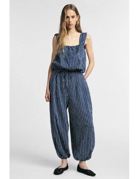 Wijde gestreepte broek met trekkoord in de taille Please