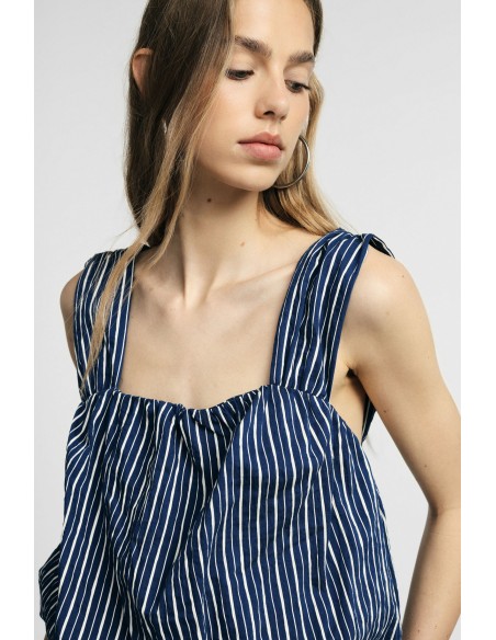 Gestreepte cropped top met brede schouderbandjes alstublieft