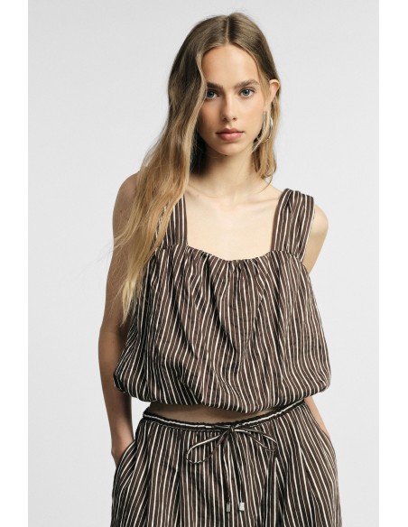 Gestreepte cropped top met brede schouderbandjes alstublieft