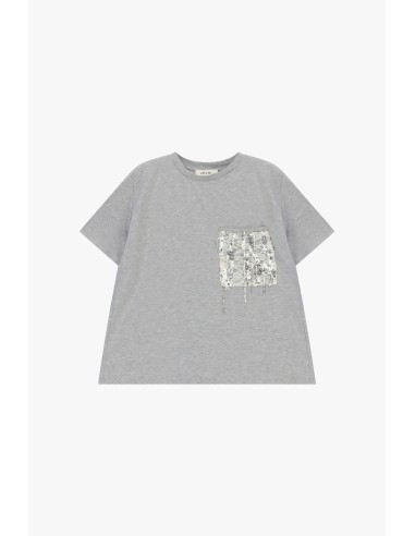 T-shirt à manches courtes avec poche poitrine et paillettes Dixie