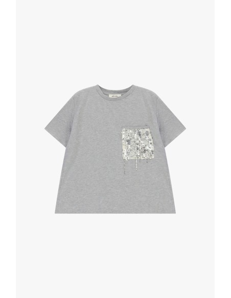 T-shirt à manches courtes avec poche poitrine et paillettes Dixie