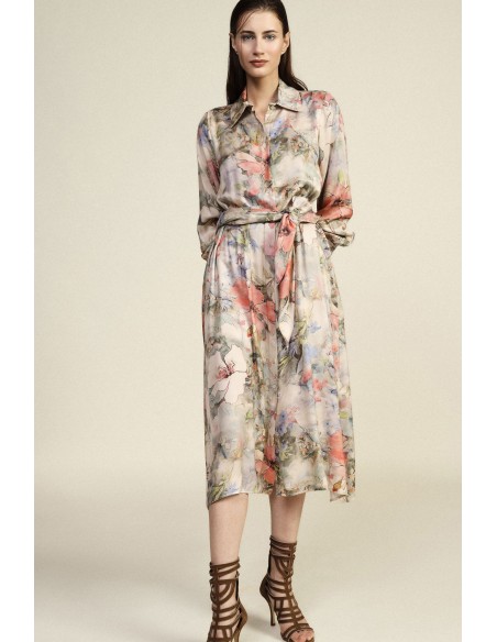 Robe longue à imprimé floral avec ceinture en tissu Dixie