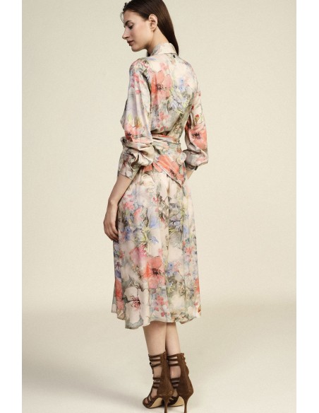 Lange jurk met bloemenprint, stoffen ceintuur Dixie