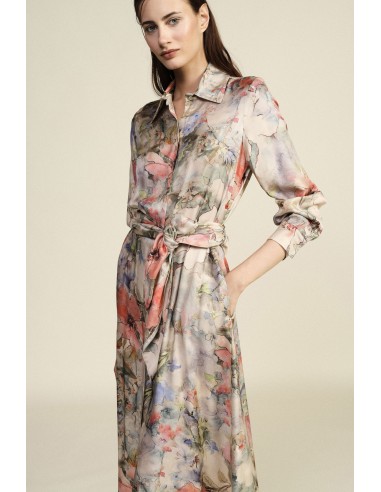 Lange jurk met bloemenprint, stoffen ceintuur Dixie