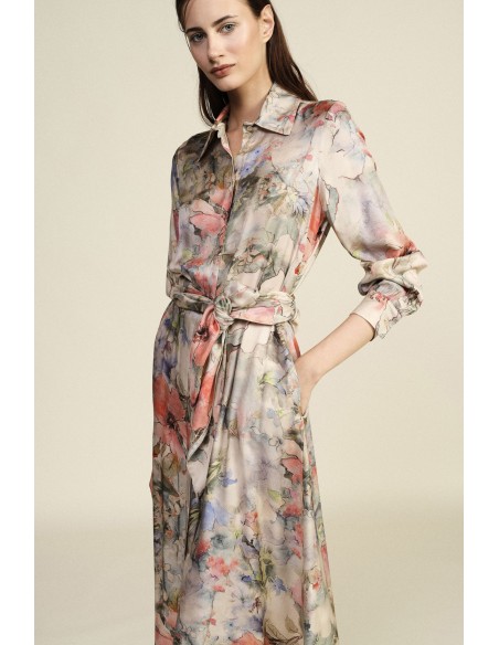 Robe longue à imprimé floral avec ceinture en tissu Dixie