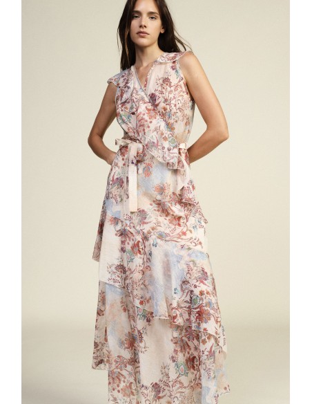 Lange jurk met bloemenprint en asymmetrische ruches Dixie