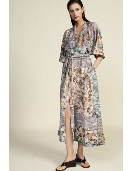 Robe longue imprimée patchwork avec ceinture en tissu Dixie