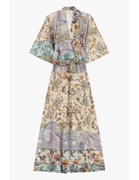 Robe longue imprimée patchwork avec ceinture en tissu Dixie