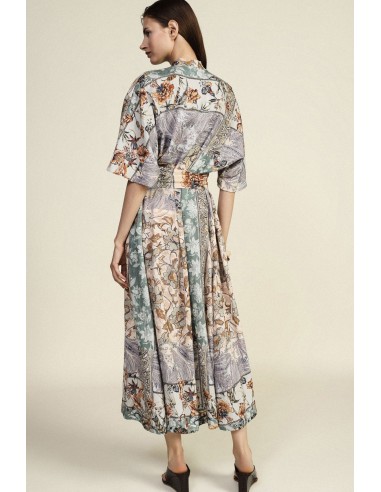 Lange jurk met patchworkprint, ceintuur en Dixie-stof