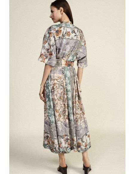Robe longue imprimée patchwork avec ceinture en tissu Dixie