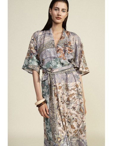 Robe longue imprimée patchwork avec ceinture en tissu Dixie